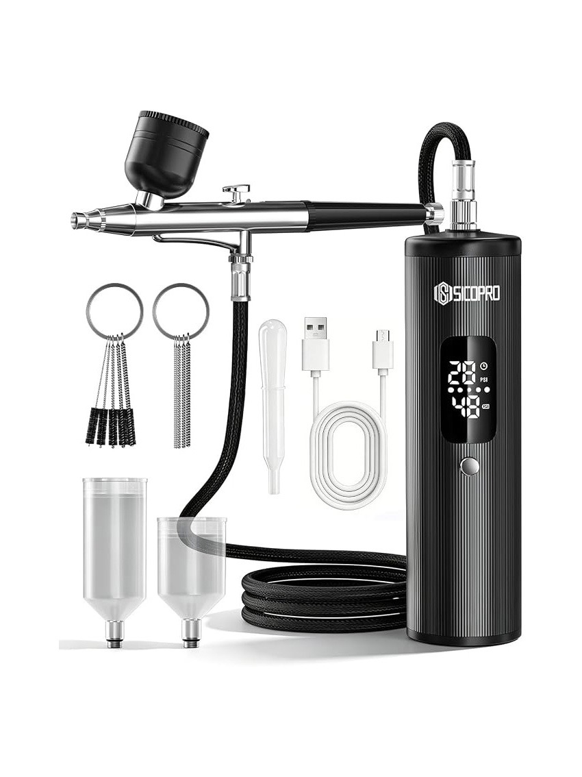 封面图修 25黑 Airbrush Kit, Cordless Airbrush for Nails, Air Brush Kit With Air Compressor for Models/Shoes/Cakes/Hair, Air Brush Guns For Painting (Black)